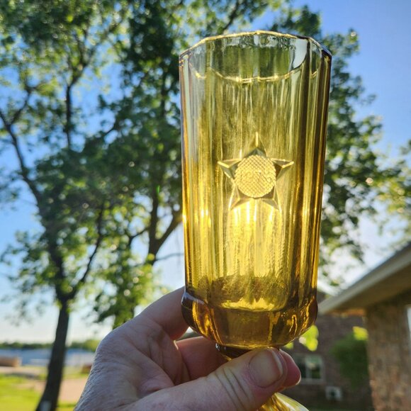 Federal Glass Bicentennial Footed Amber Star 1776-1976 Tumbler Glass - Picture 3 of 6